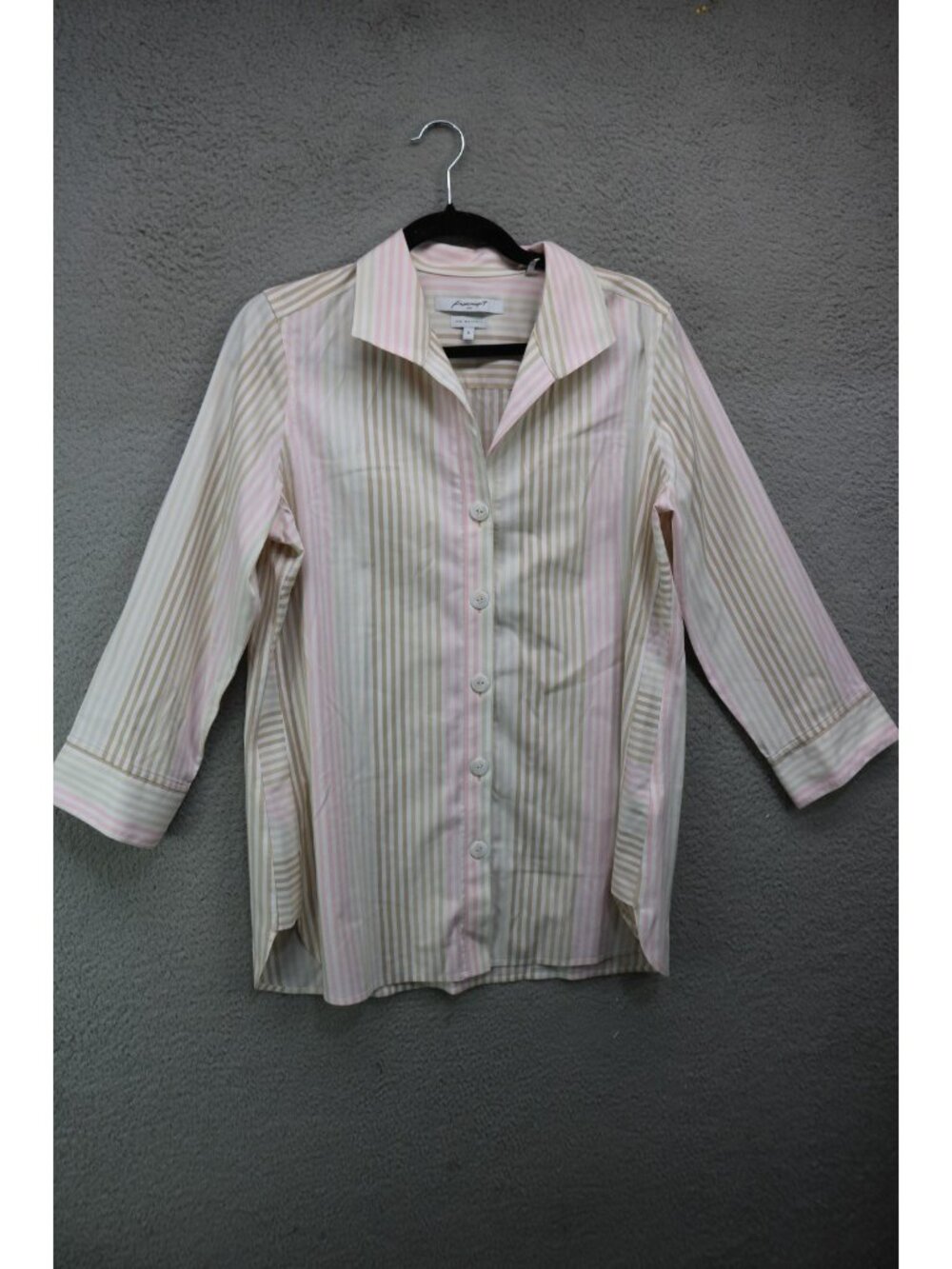 Foxcroft Non Iron Stretch Button Up Striped Long Sleeve Tunic-Size 8-Pastel